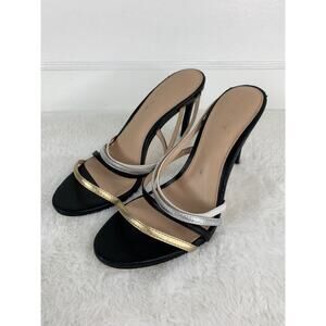 Rachel Zoe Black Strappy Heeled Sandals With Gold & Silver Accents Size 7